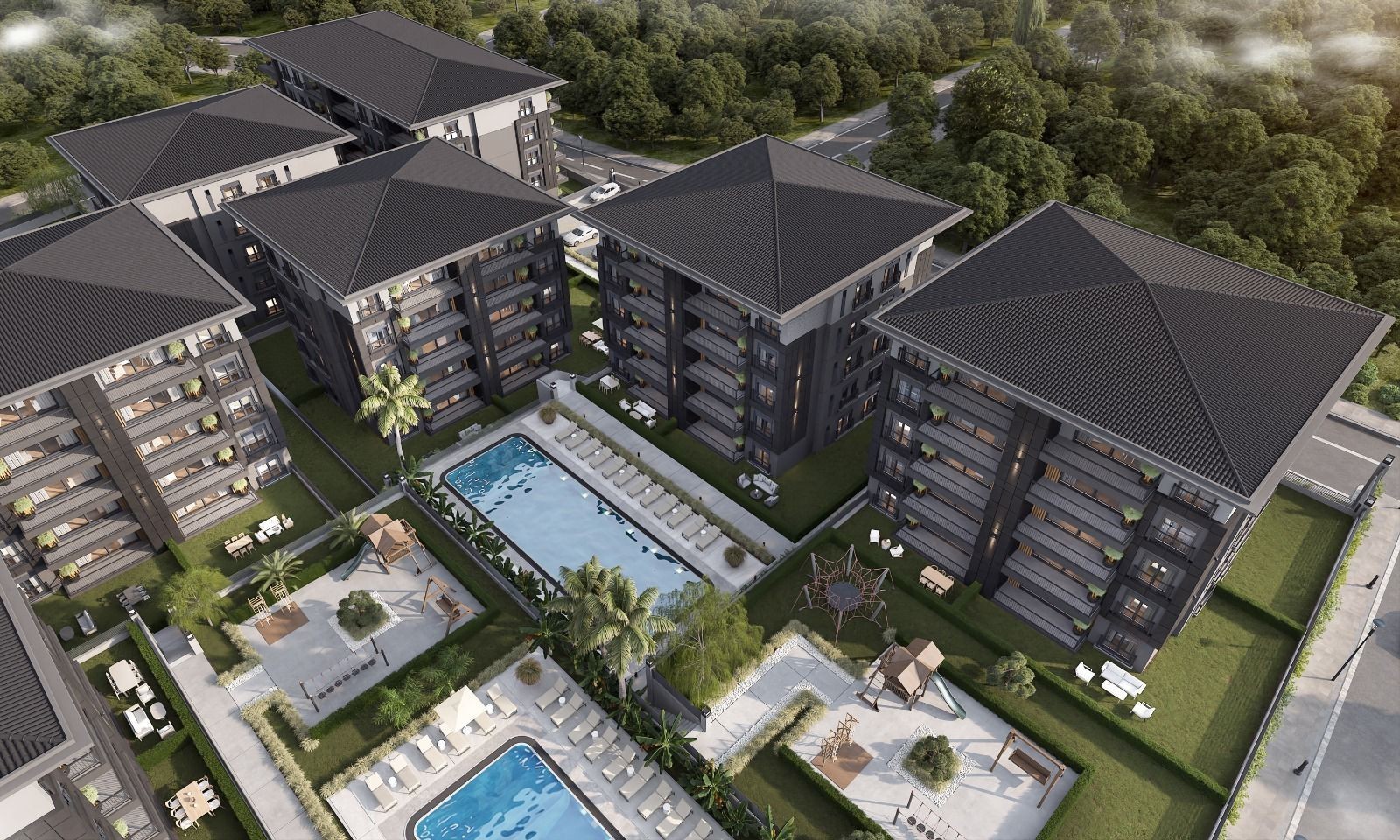 Havuzlu, Güvenlikli ve Sosyal Donatılı Sitede 1+1-2+1 ve 3+1 Daireler