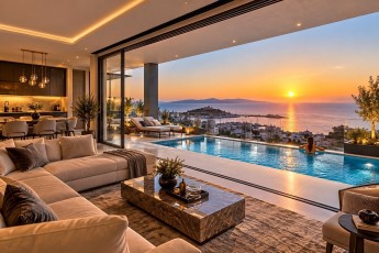 Appartements en centre-ville avec vue sur la mer et piscine privée.